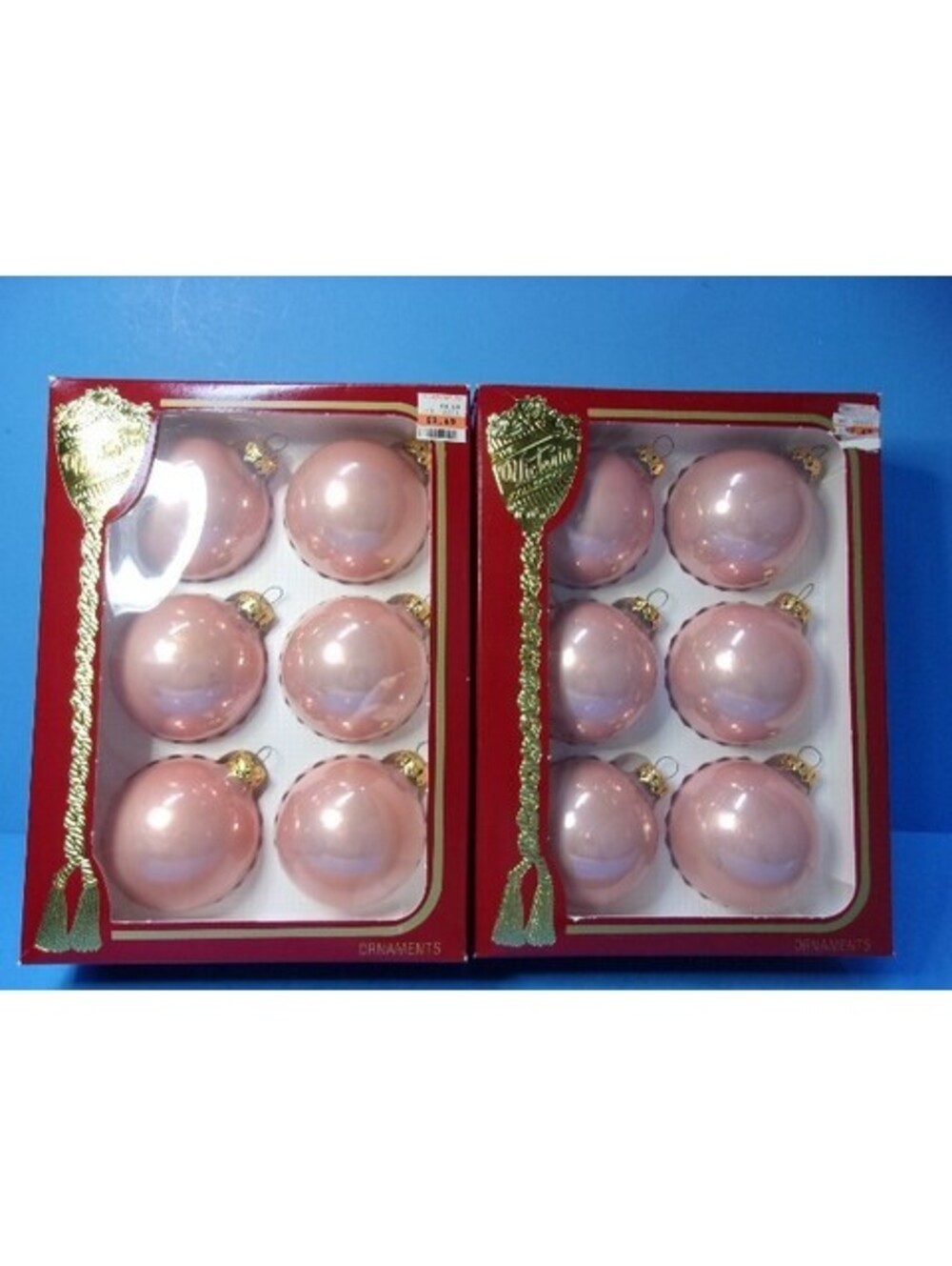 Vintage Lot of 2 Boxes Rauch Victoria Collection Pink Glass Christmas Ornaments